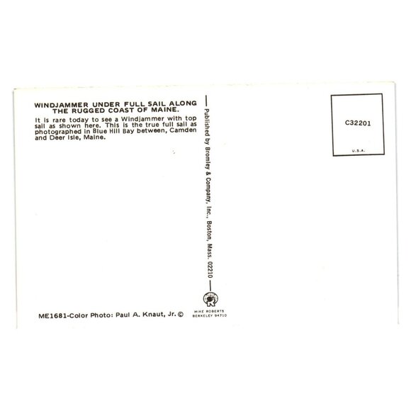 Vintage Windjammer Sailing Vessel Postcard Maine Coast Nautical Decor - Picture 2 of 2